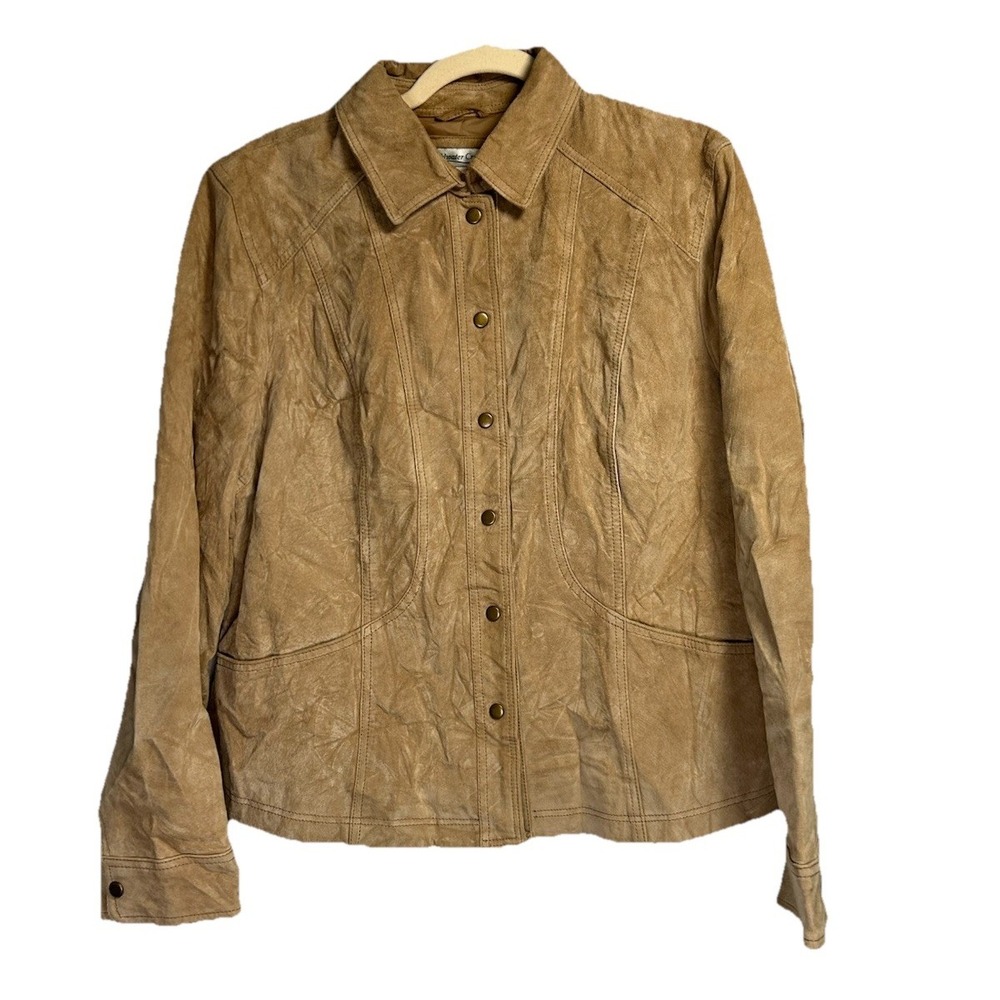Coldwater Creek Leather Jacket‎ Women's Large Brown Beige Snap Up Western Rodeo